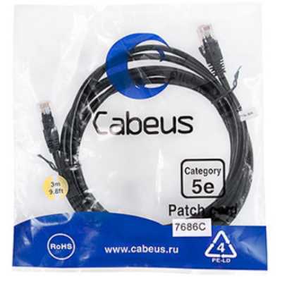 Cabeus PC-UTP-RJ45-CAT.5E-3M-BK-LSZH
